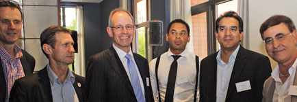 Members of the EOH management team seen at a recent cocktail party for the media, from l: Rob Godlonton, executive director; Gary Lawrence, managing director, CA Southern Africa; John King, CFO; Jehan Mackay, executive director; Zunaid Mayet, executive director; Asher Bohbot, CEO.